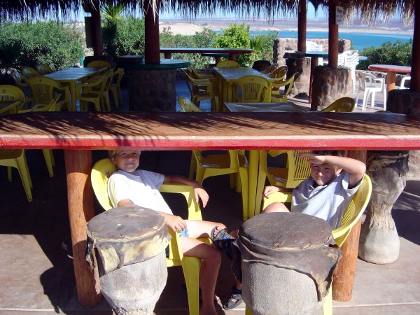 Finding shade at the restaurant